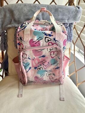 Pink and blue you can do all thing inspiration words logo backpack with hearts